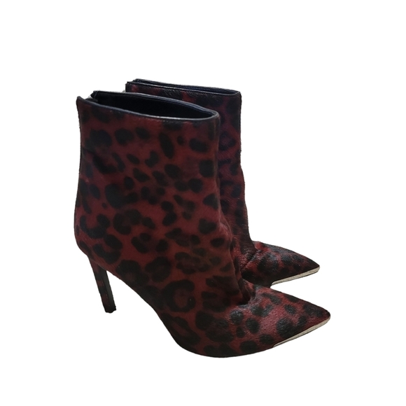Nine West Red Leopard Print Stilletto Ankle Boots - Picture 2 of 9